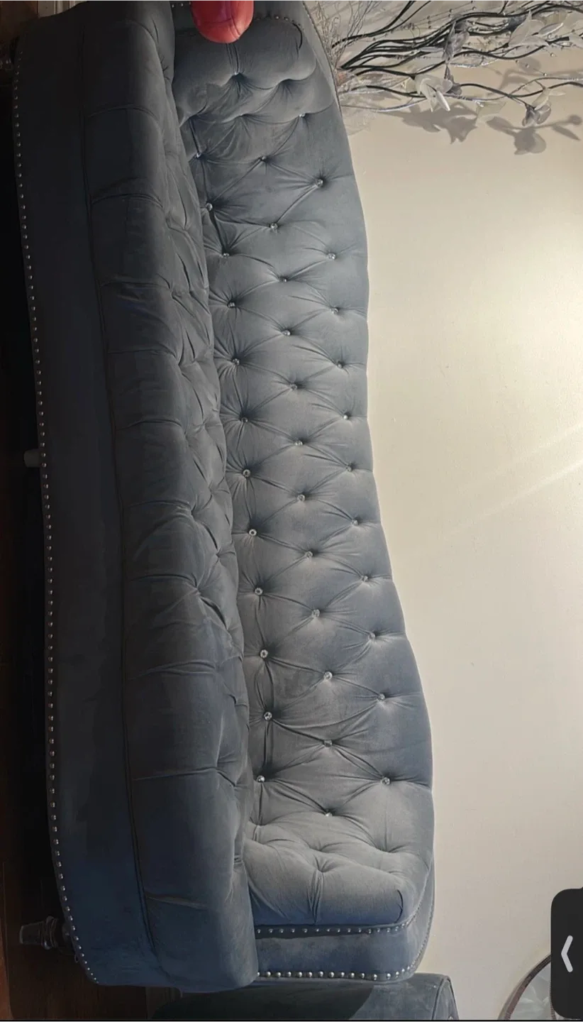 2pices Grey Tufted Velvet Sofa image indicator(4)