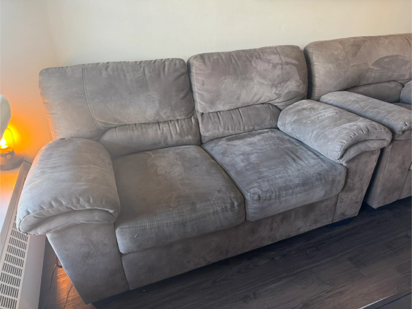 Suede-like 2 seater and one single sofa