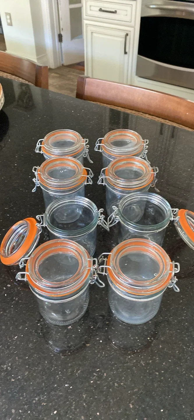 Set of 8 Glass Jars with Orange Lids image indicator(4)