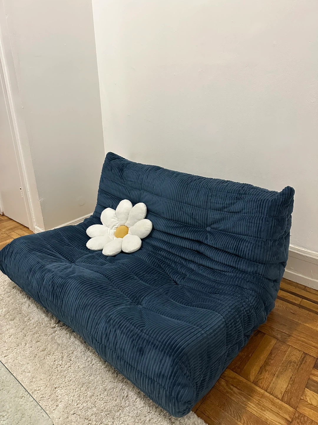 Corduroy Floor Sofa, Navy Blue - photo 3