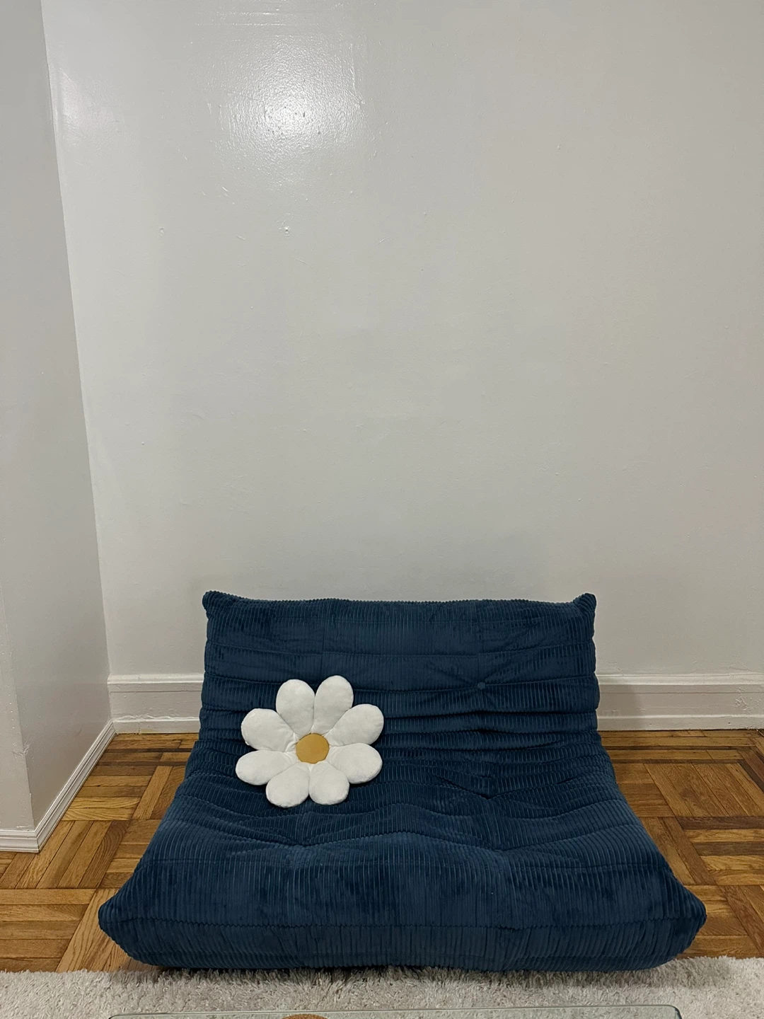 Corduroy Floor Sofa, Navy Blue - photo 2