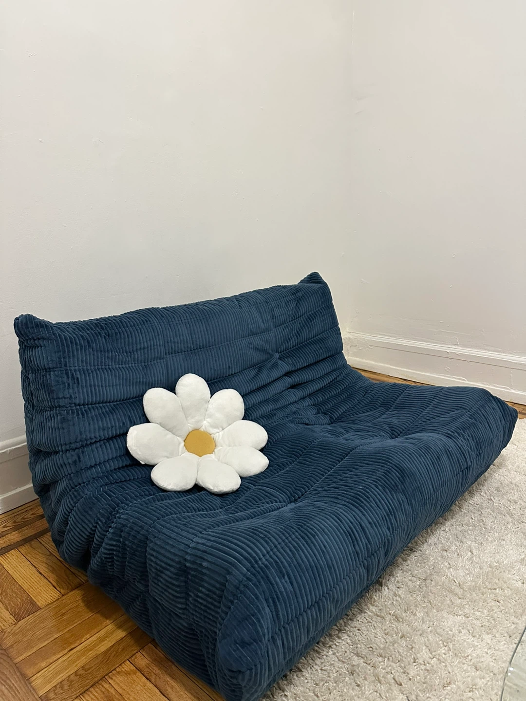 Corduroy Floor Sofa, Navy Blue