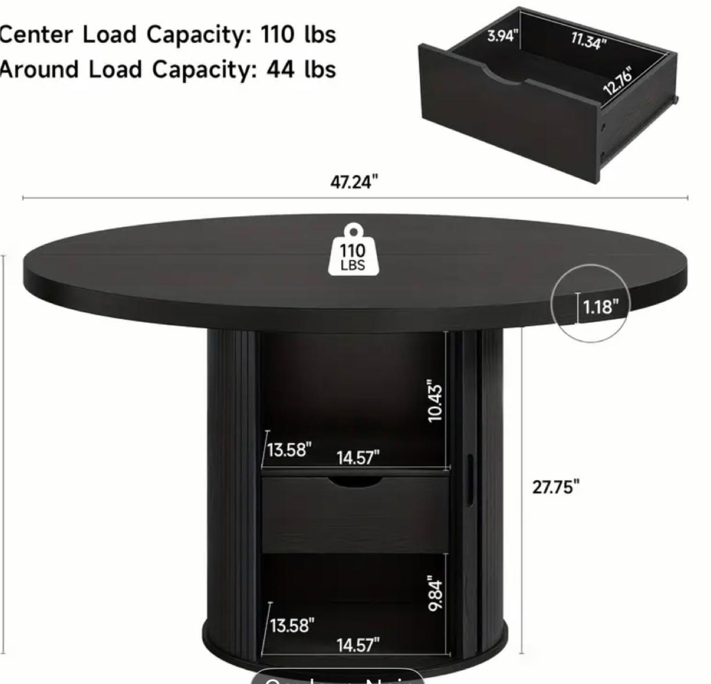 Round Black Storage Cabinet Table - photo 2