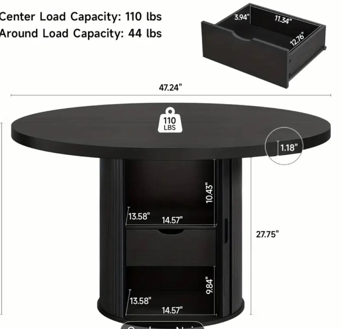 Round Black Storage Cabinet Table image indicator(2)