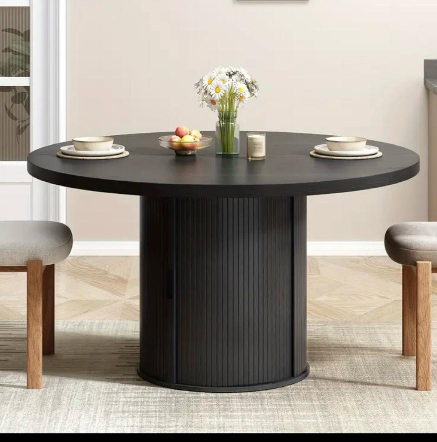 Round Black Storage Cabinet Table