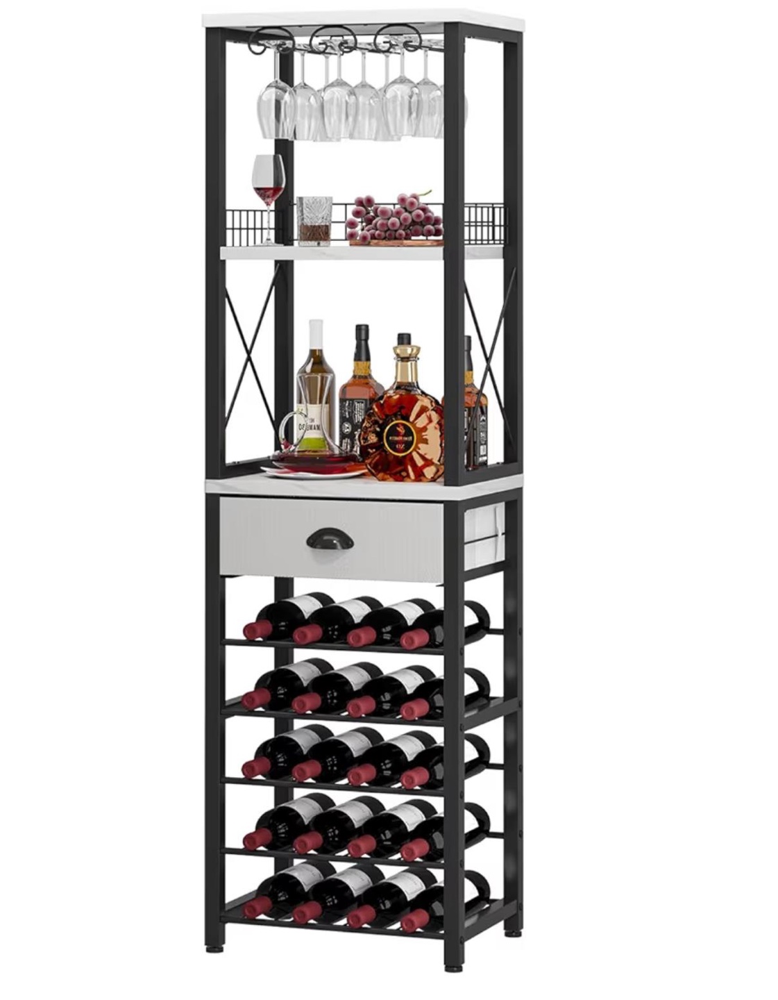 Wine Rack Stand with Glass Holder