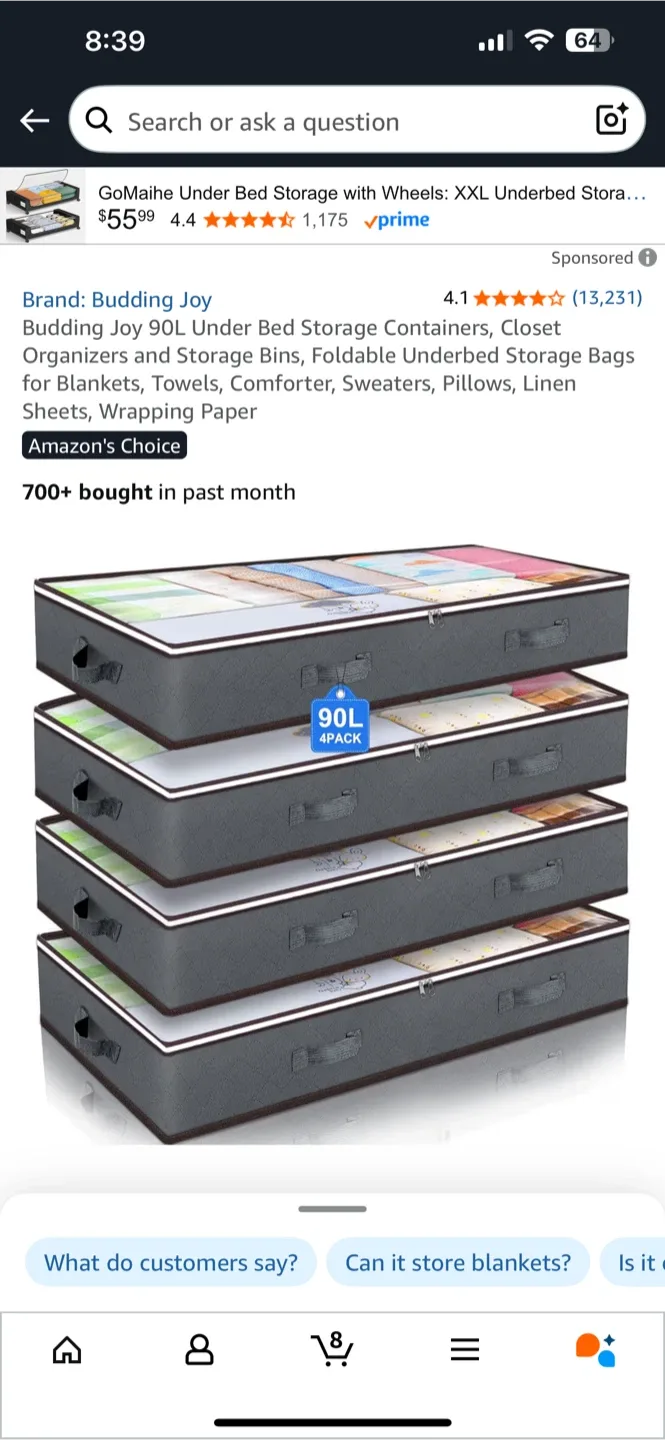 Budding Joy 90L Under Bed Storage Containers - 4 Pack thumbnail