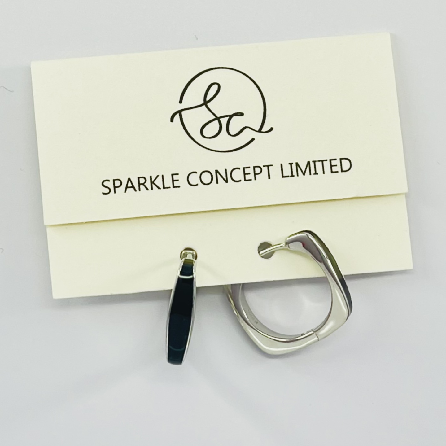 Silver Hoop Earrings with Enamel