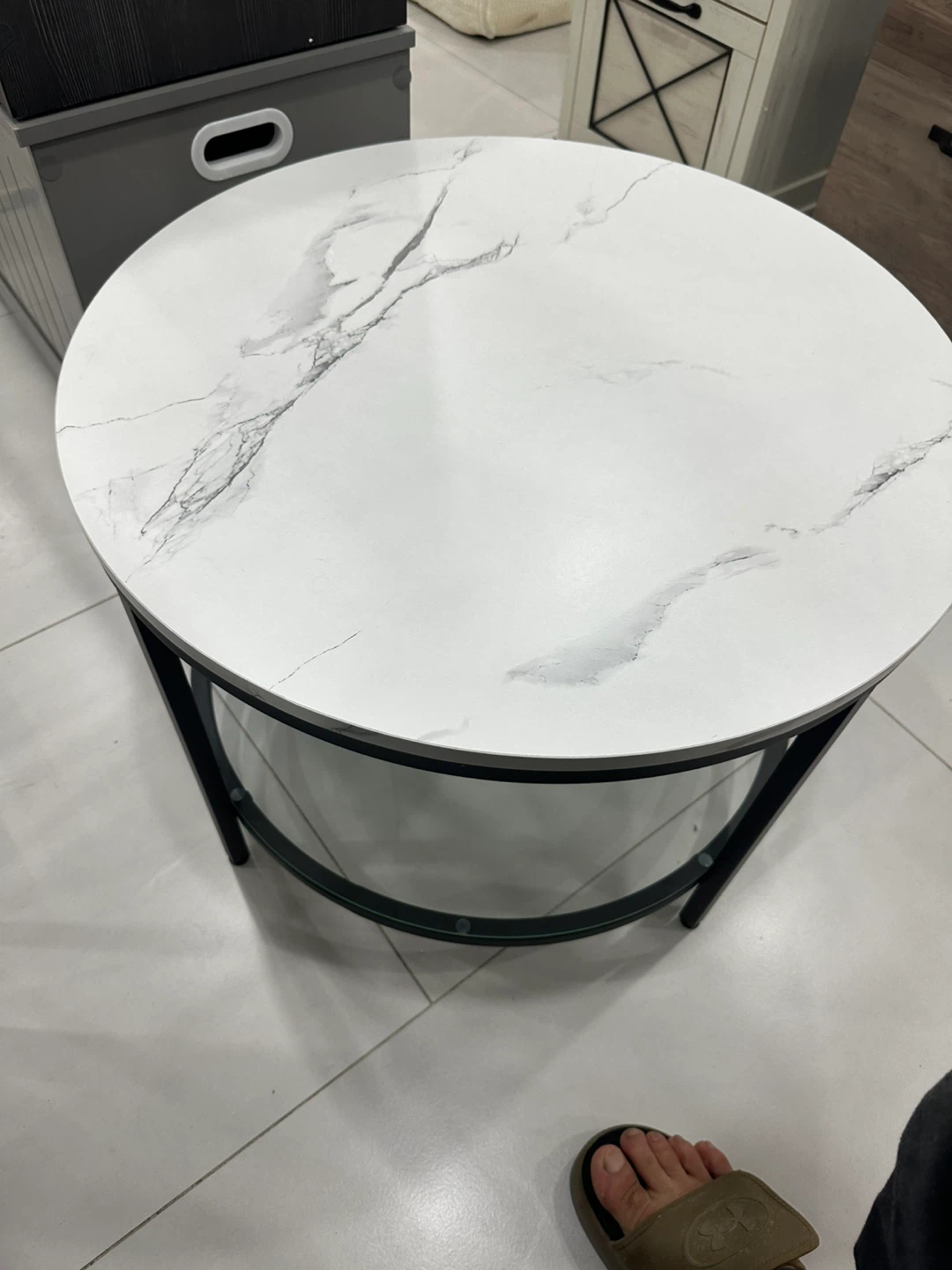 Round Coffee Table - Marble Effect Top