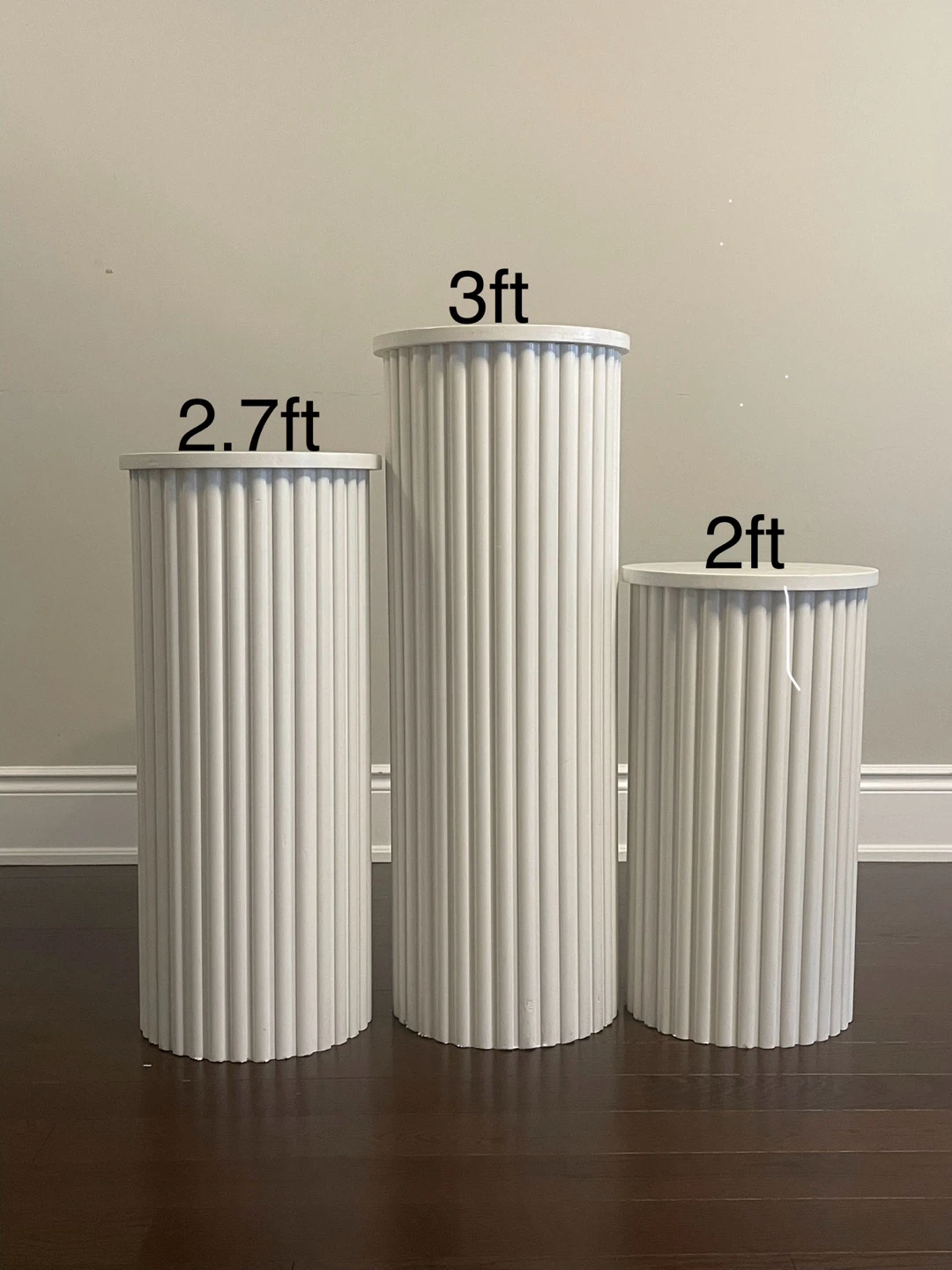 White Fluted Display Pedestals (Set of 3)