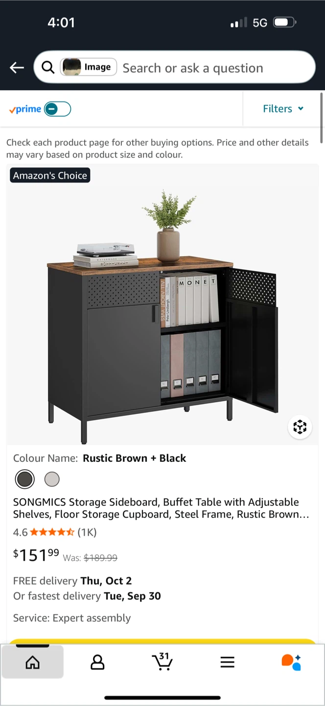 SONGMICS Rustic Brown & Black Storage Sideboard - photo 3