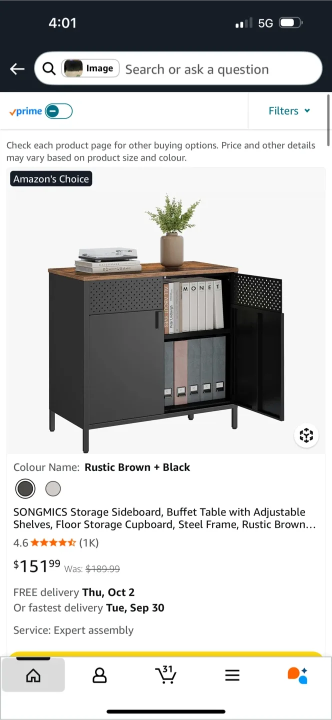 SONGMICS Rustic Brown & Black Storage Sideboard image indicator(3)