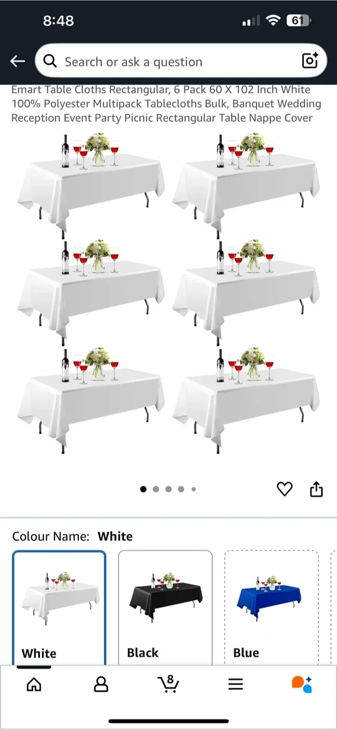New White Tablecloths 60x102 Inch (6 Pack) thumbnail