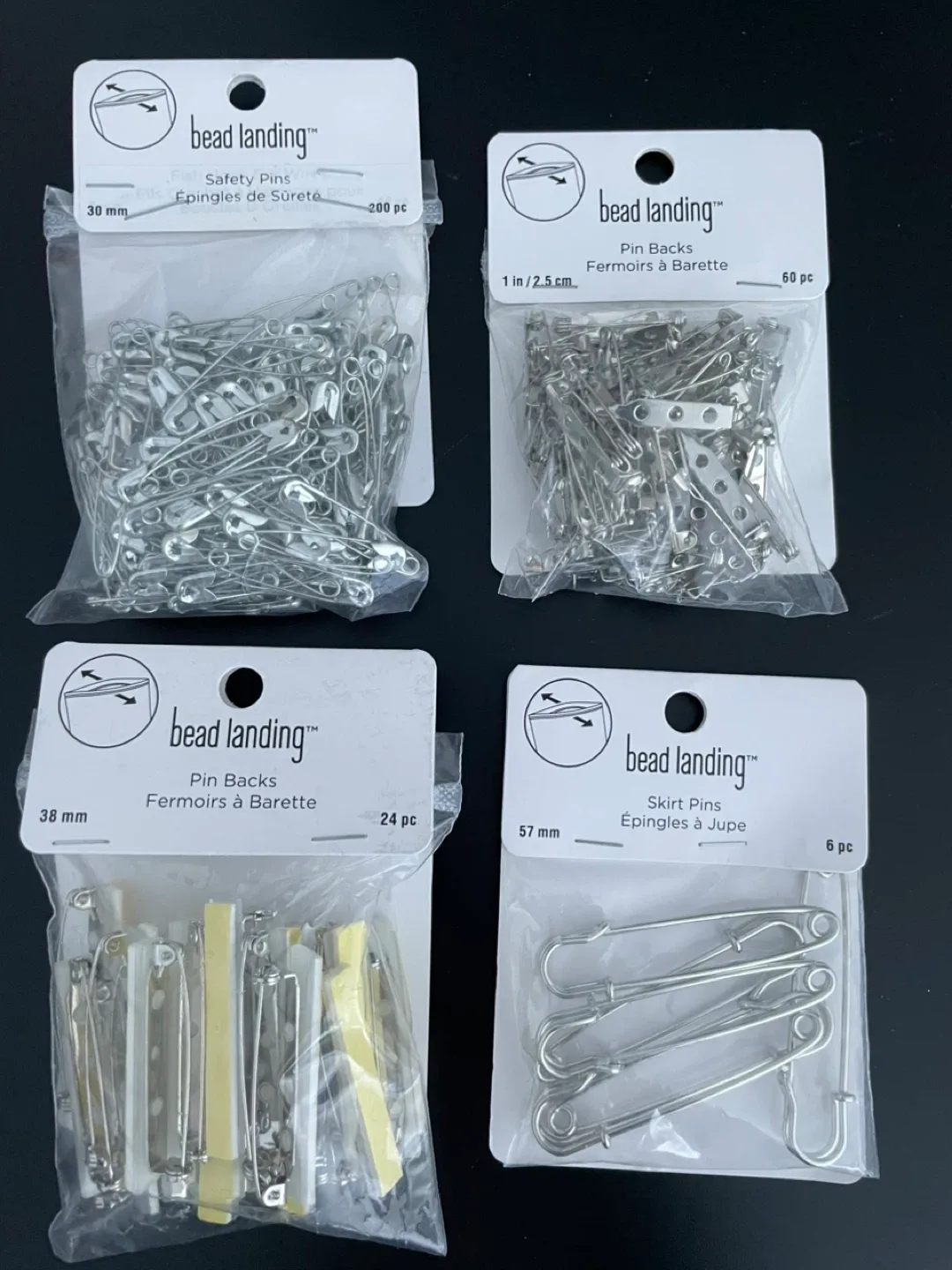 4 packs Bead Landing Safety Pins & Pin Backs - arts crafts OCAD thumbnail