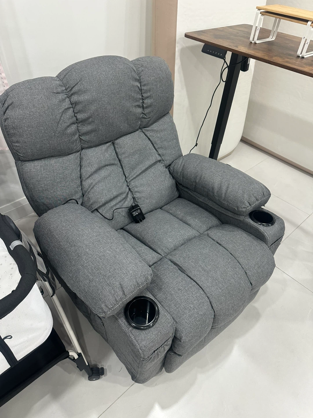 Grey Recliner Chair with Cup Holders