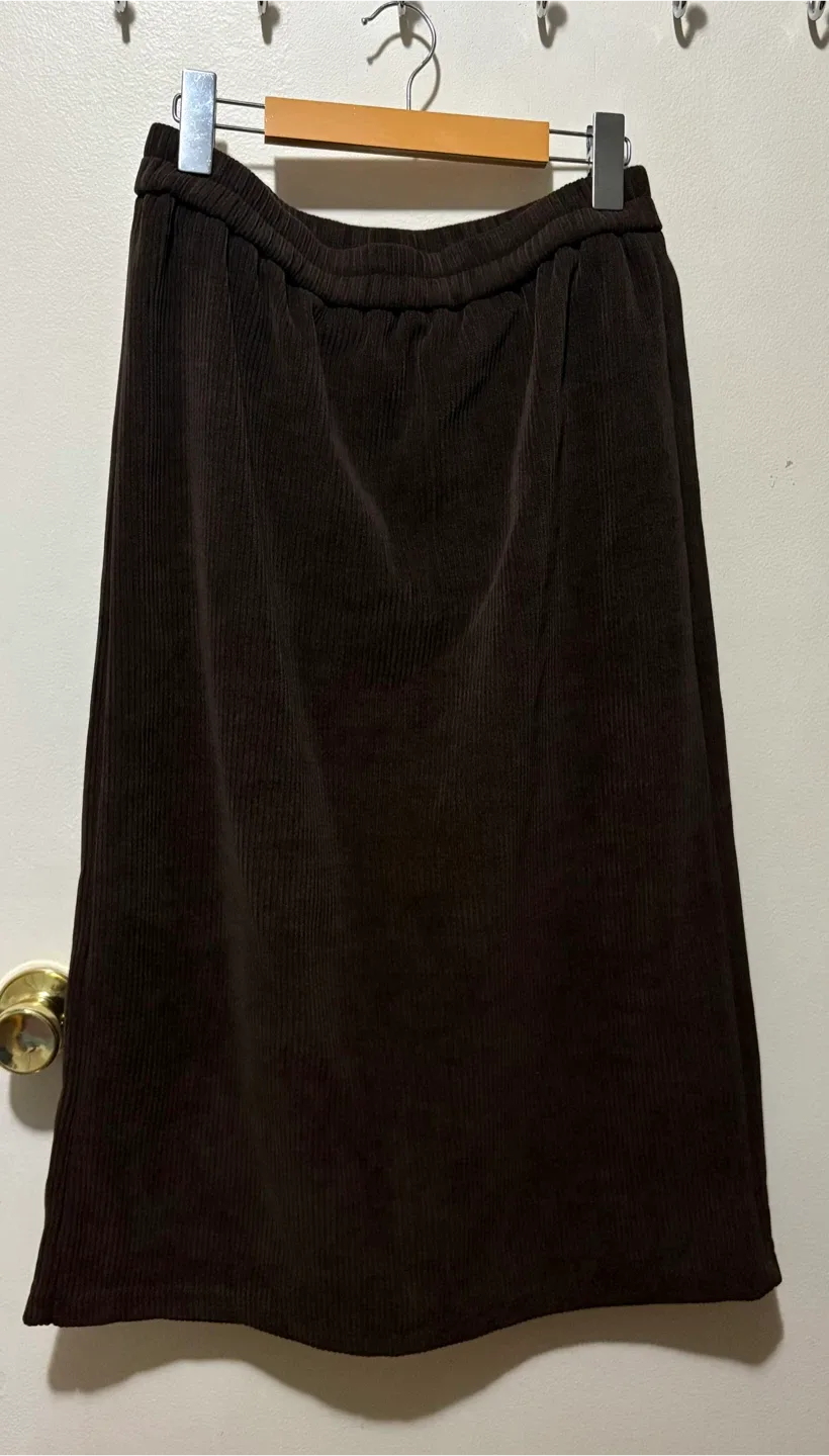 Brown Corduroy Midi Skirt with back slit - Large thumbnail