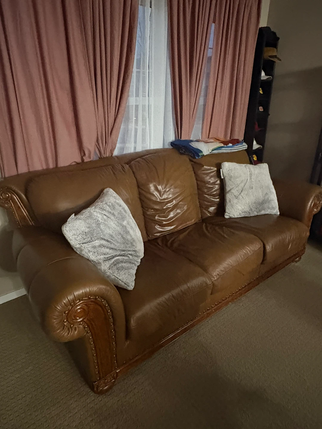 Brown Leather 3-Seater Sofa