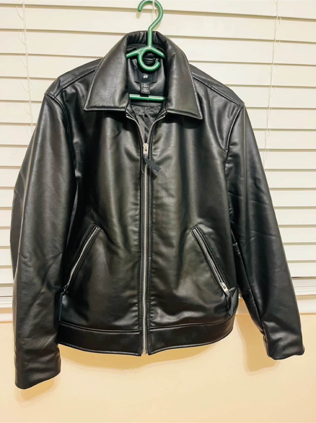 H&M Black Faux Leather Jacket - Size L