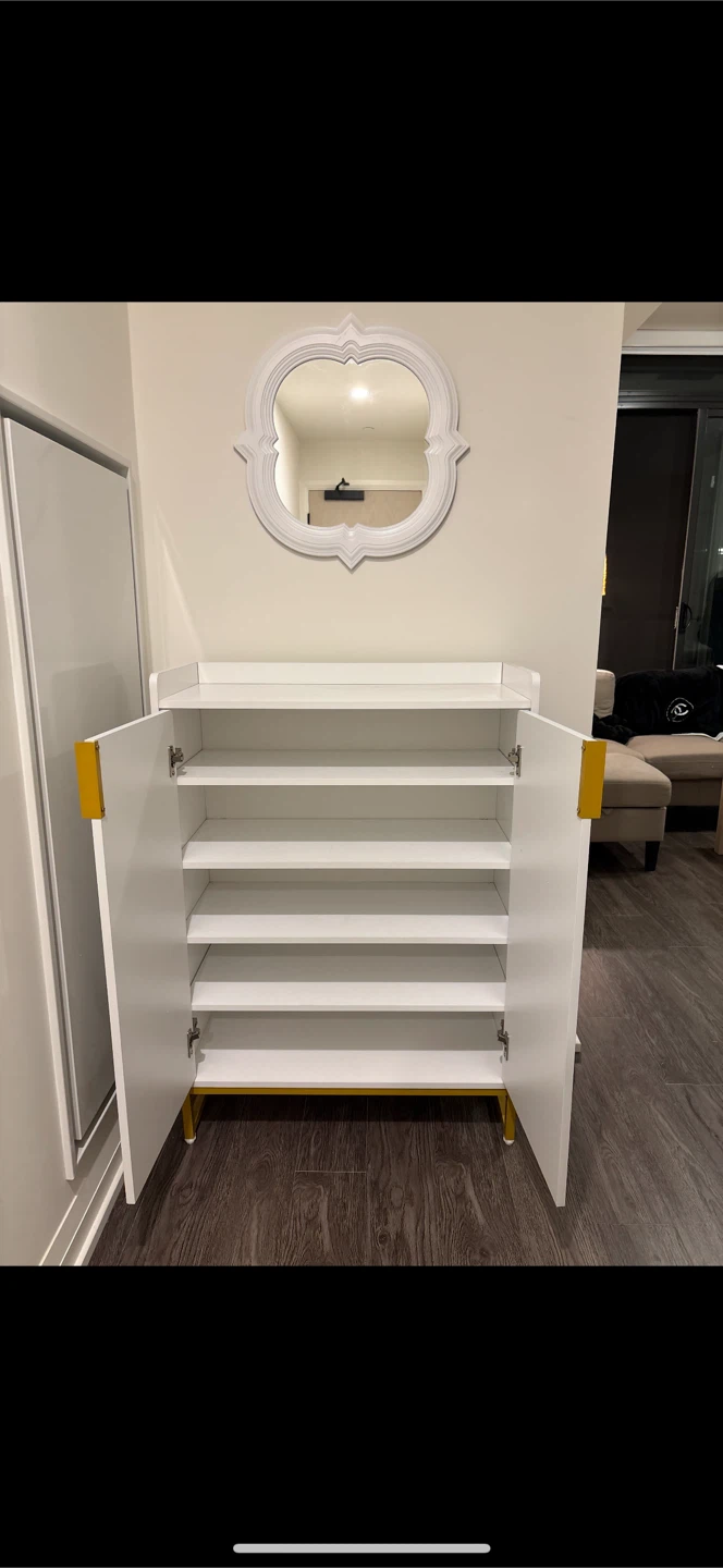 White & Gold Accent Shoe Cabinet