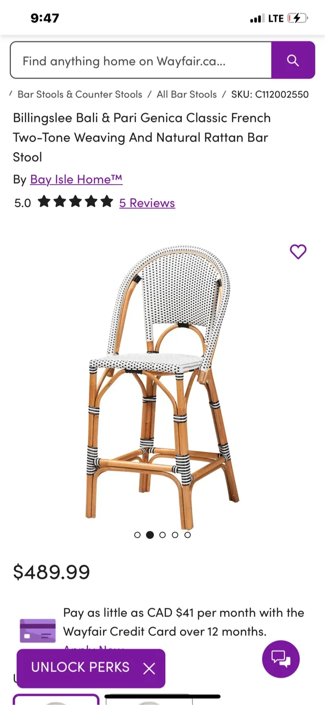 Billingslee Bali Bar Stool - Two-Tone Rattan image indicator(4)