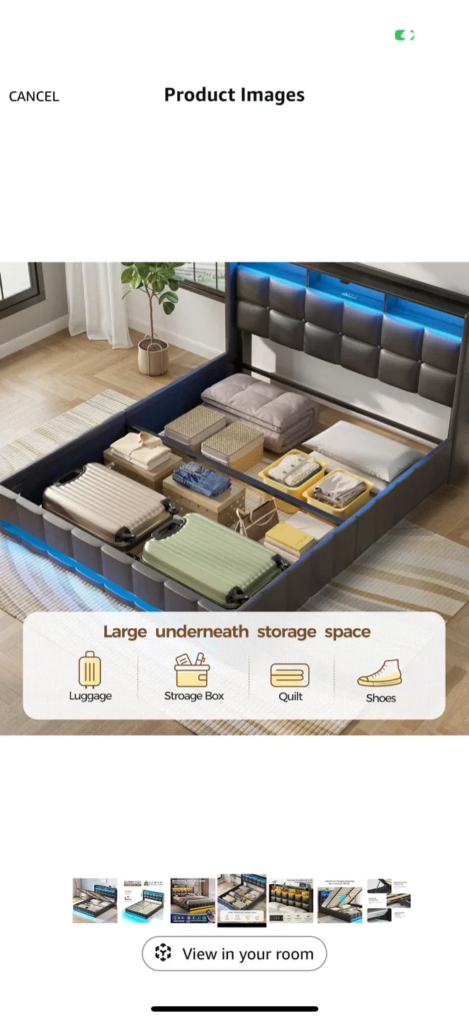 Queen Size Bed Frame with LED Lights & Storage image indicator(2)