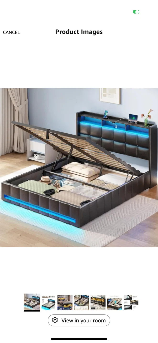 Queen Size Bed Frame with LED Lights & Storage image indicator(4)