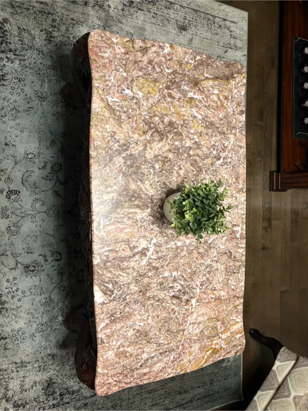 Marble Top Coffee Table with Ornate Wood Base image indicator(4)