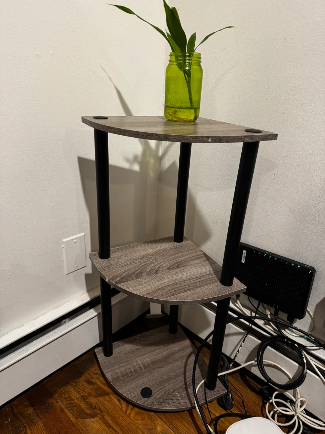Corner Shelf - Gray Wood Grain 3 tier