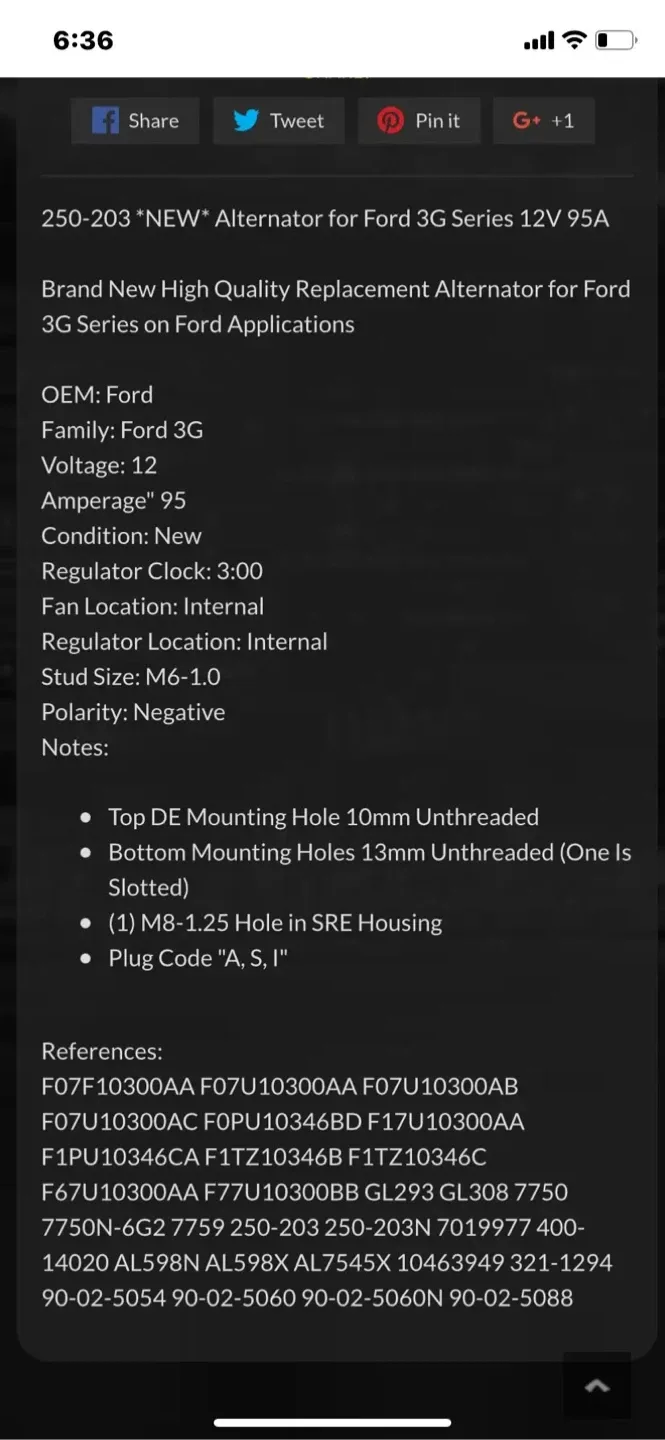 Ford 250-203 Alternator 3G Series, 12V 95 Amp image indicator(6)