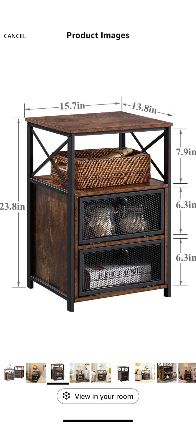 2x Industrial Nightstand with Storage Shelf image indicator(2)