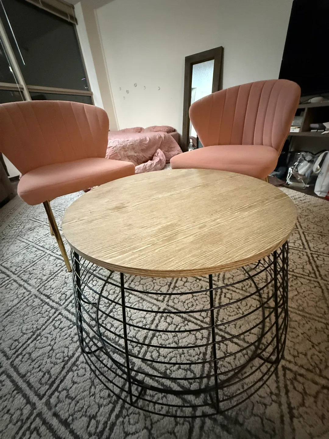 Living Room Set: 2 Pink Chairs & Coffee Table image indicator(3)