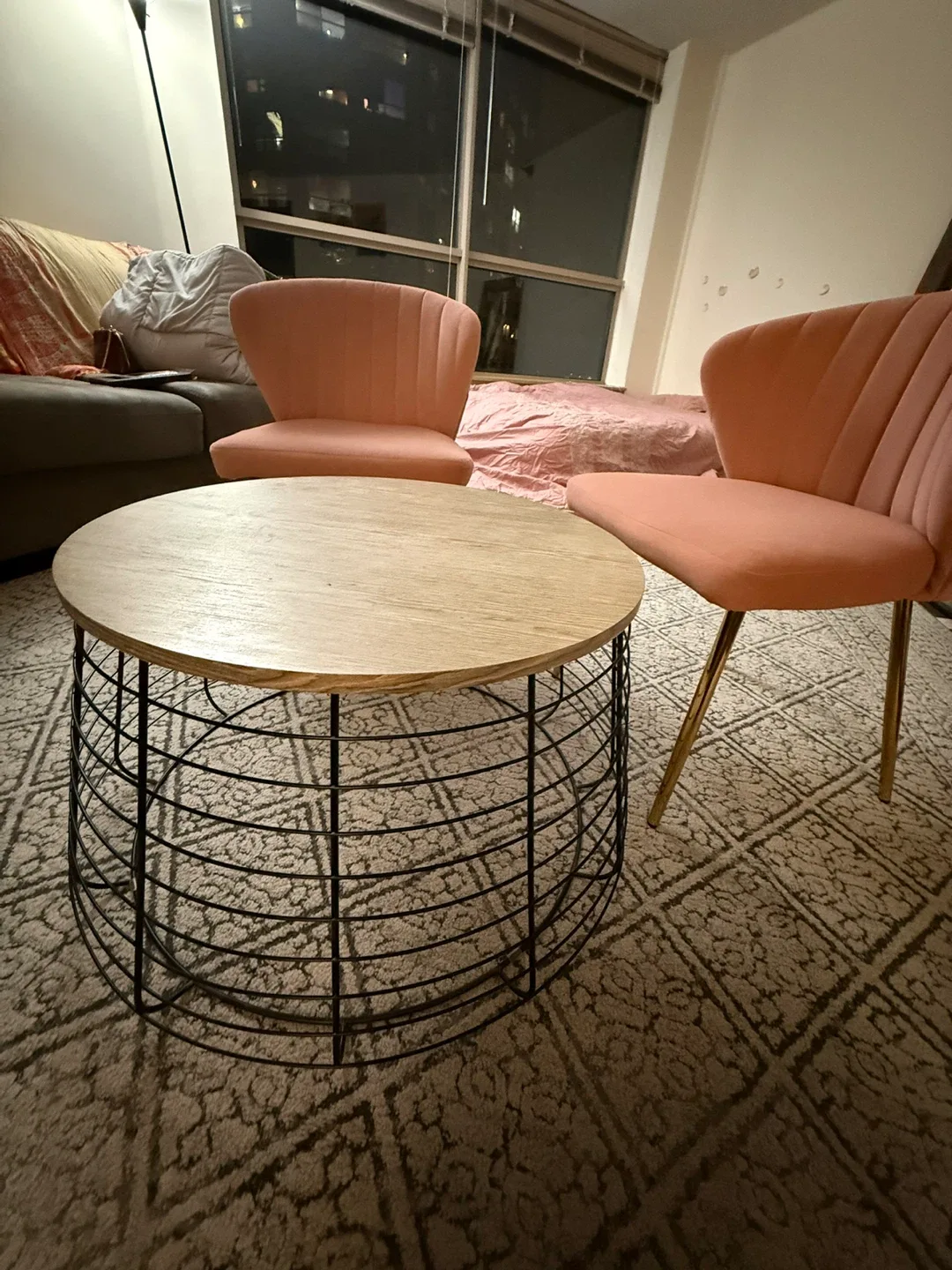 Living Room Set: 2 Pink Chairs & Coffee Table image indicator(2)