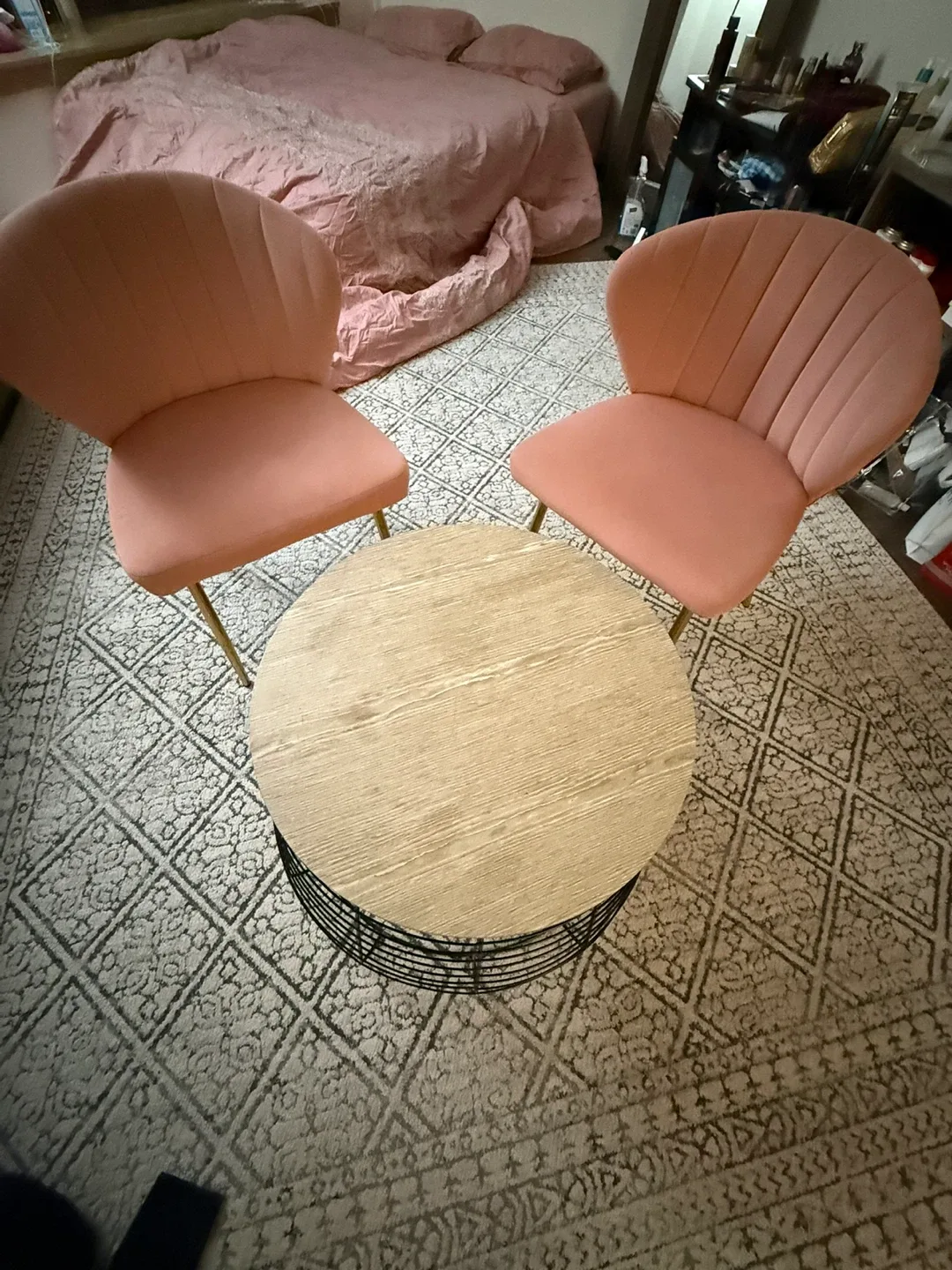 Living Room Set: 2 Pink Chairs & Coffee Table image indicator(4)