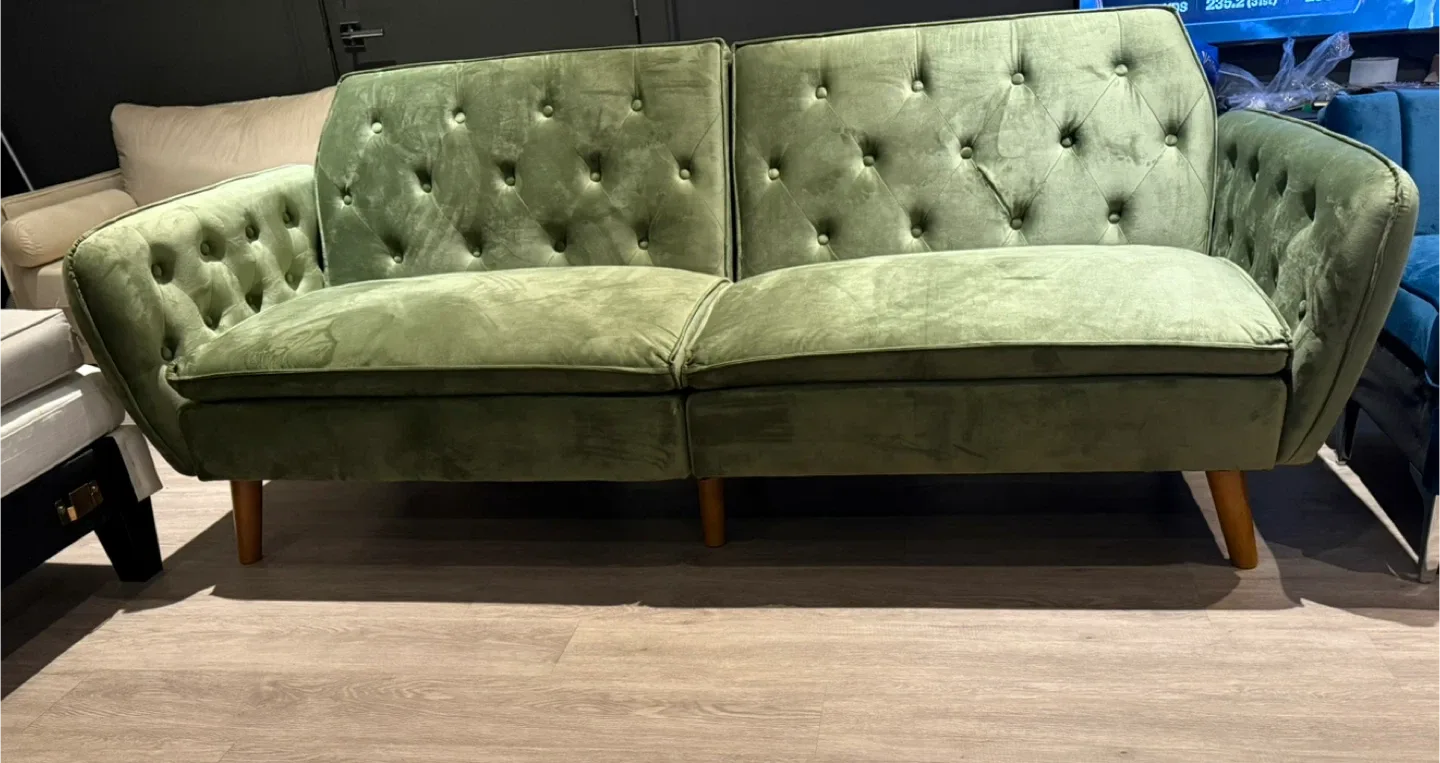 Brand New Green Velvet Tufted Memory Foam Sofa Futon thumbnail