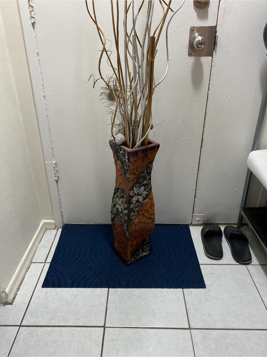 Decorative Brown Vase with Floral Design image indicator(2)