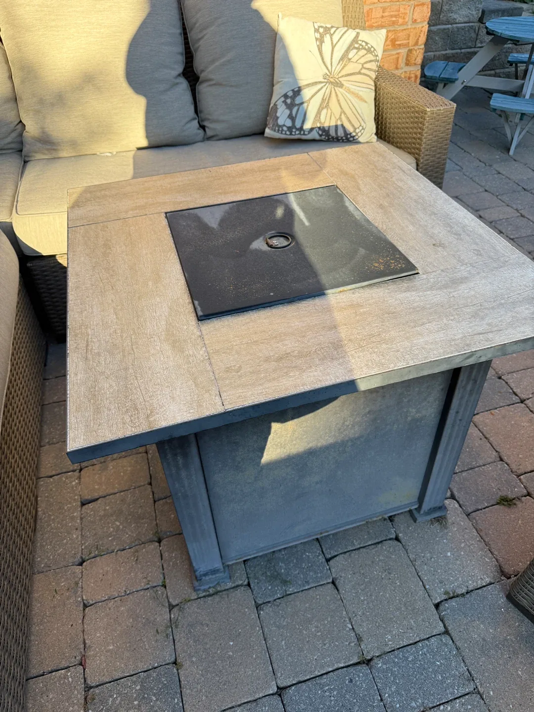 Outdoor Sectional Sofa with Fire Pit Table and umbrella image indicator(4)