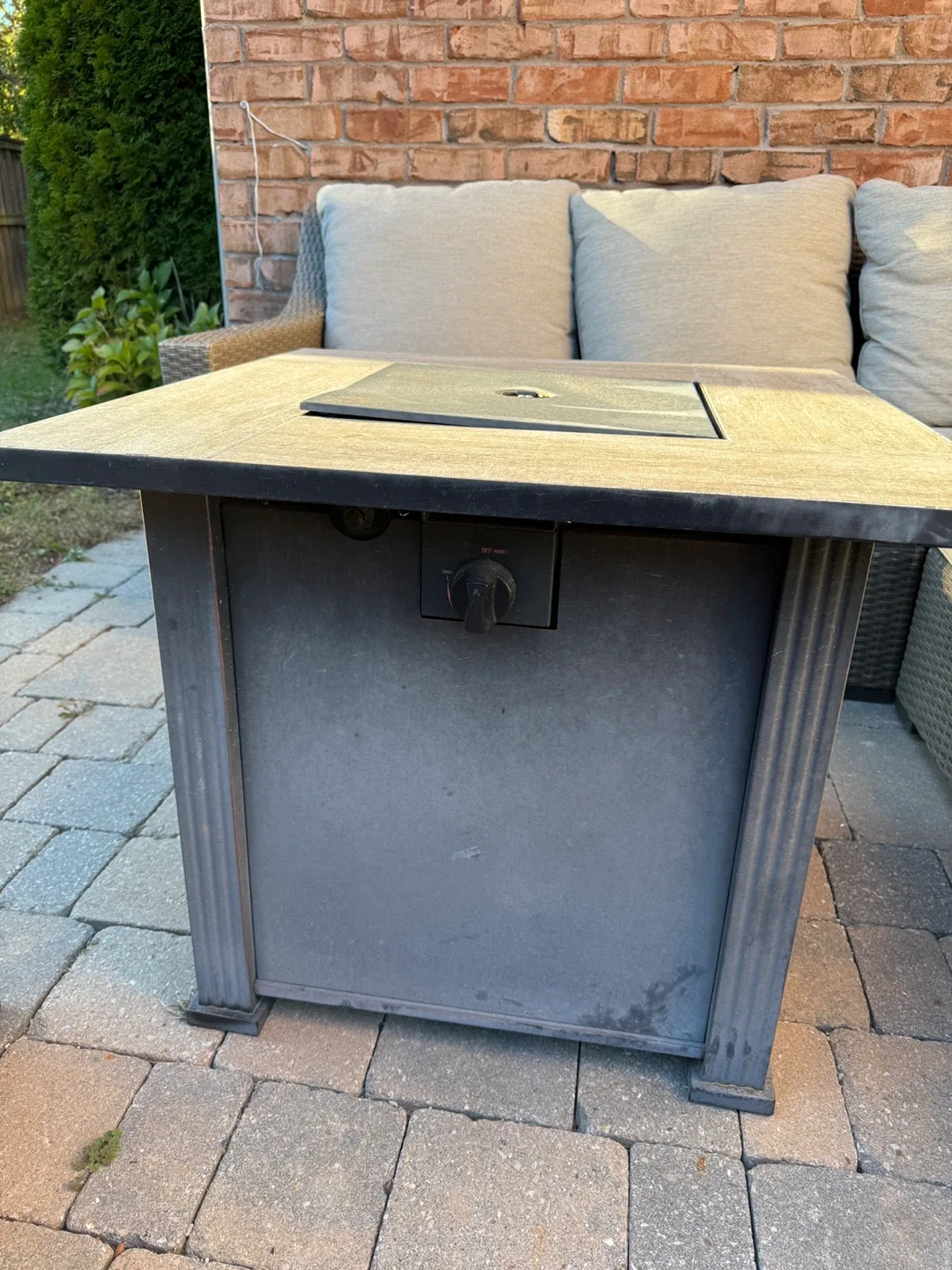 Outdoor Sectional Sofa with Fire Pit Table and umbrella image indicator(9)