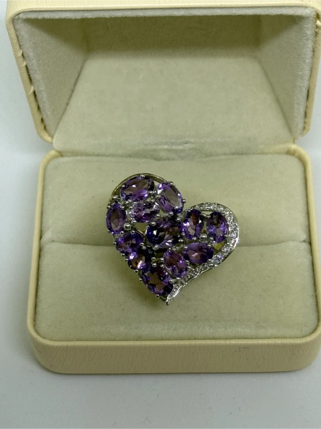Amethyst Crystal S925 Silver Heart Ring thumbnail