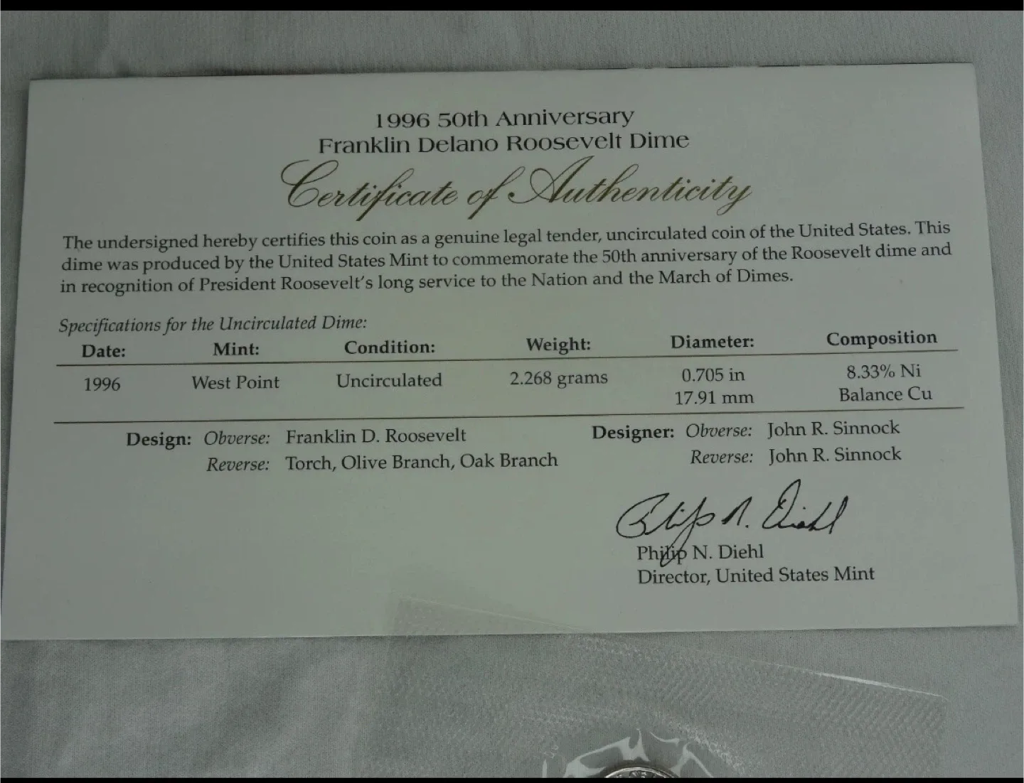 1996 Franklin Delano Roosevelt Dime image indicator(2)