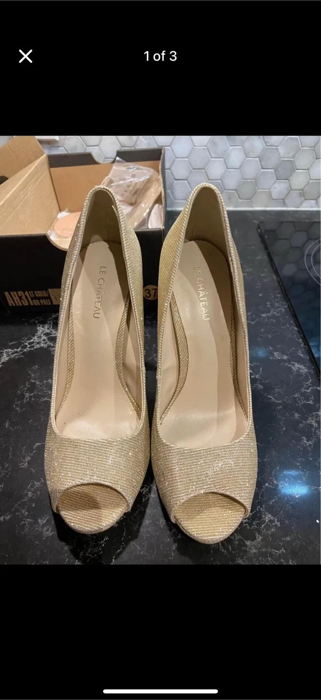 Le Chateau Gold Heels - Size 7 thumbnail