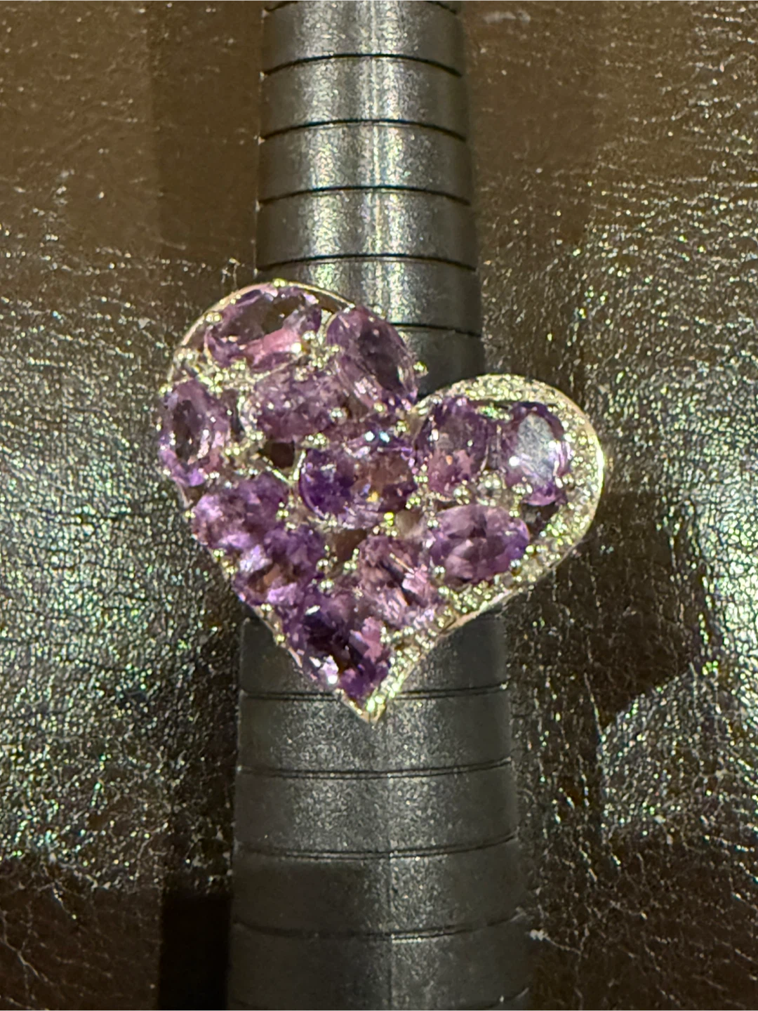 Amethyst Crystal S925 Silver Heart Ring - photo 2