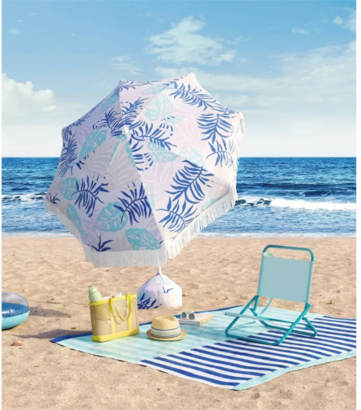 New 6' Outdoor Patio Beach Umbrella with Fringe - Sun Squad - photo 2