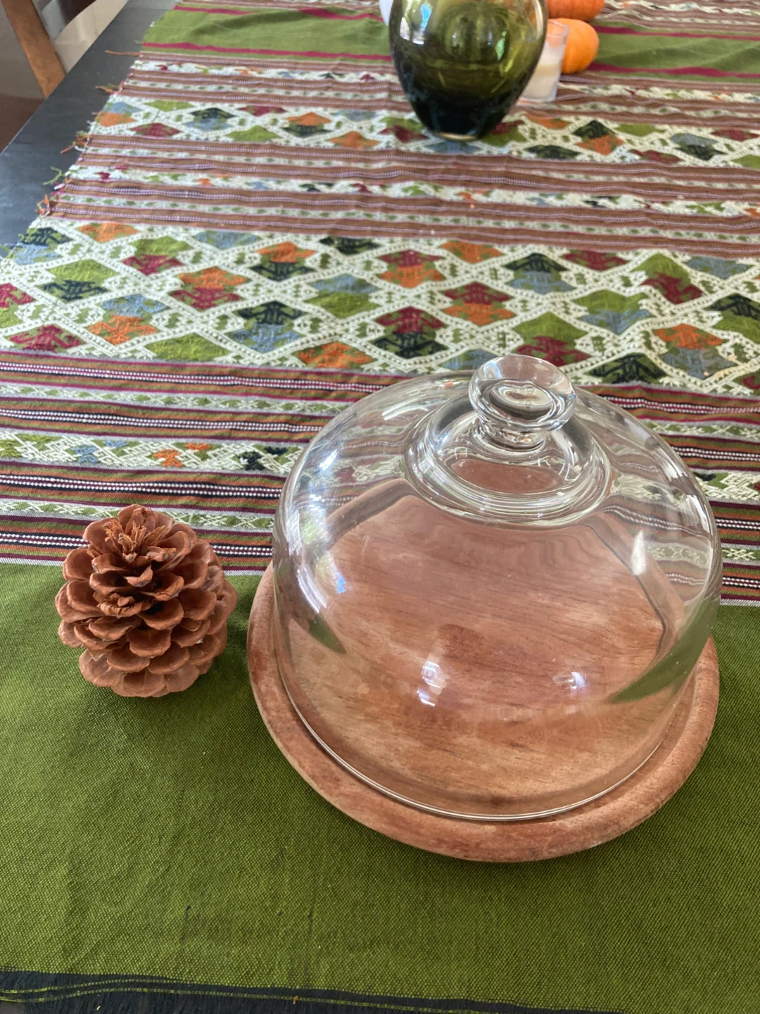Glass cloche with wooden base
