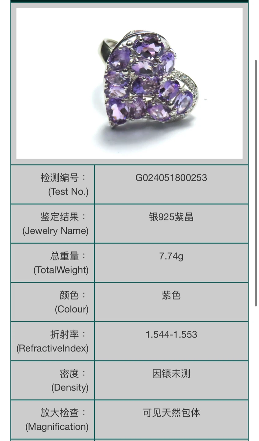Amethyst Crystal S925 Silver Heart Ring - photo 5