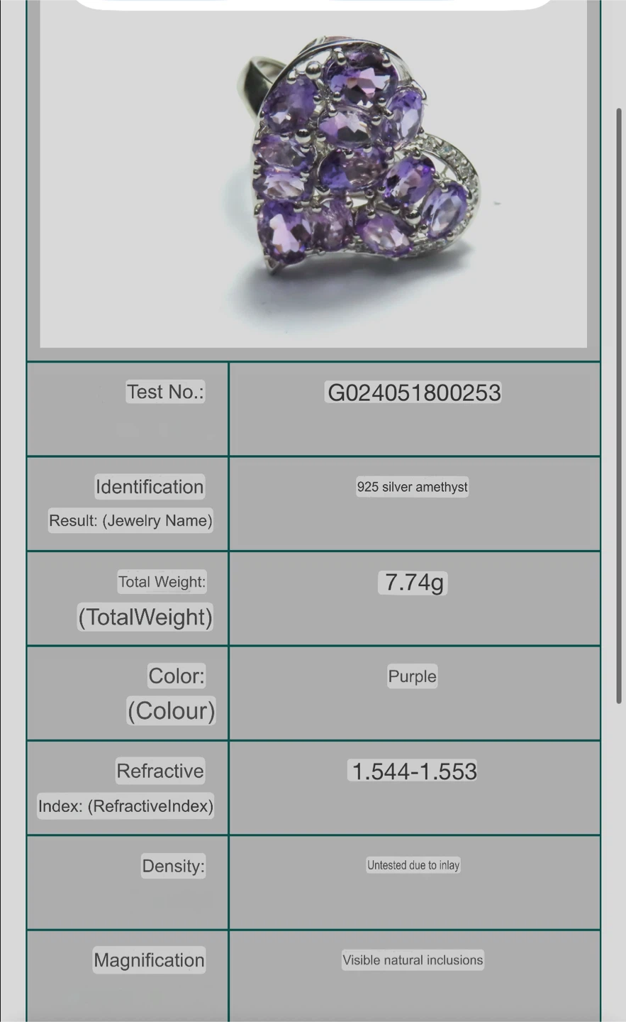 Amethyst Crystal S925 Silver Heart Ring - photo 4