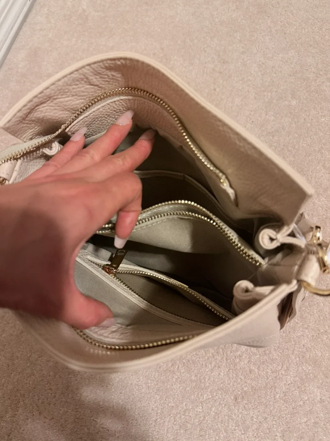 Andy & Friends Italian Leather Crossbody Bag - Beige image indicator(5)