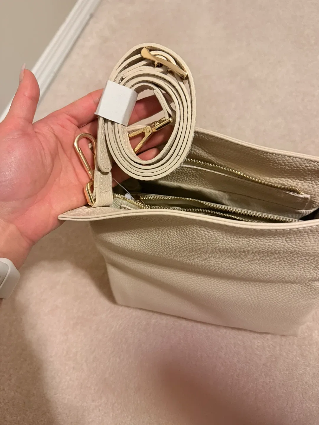 Andy & Friends Italian Leather Crossbody Bag - Beige image indicator(4)
