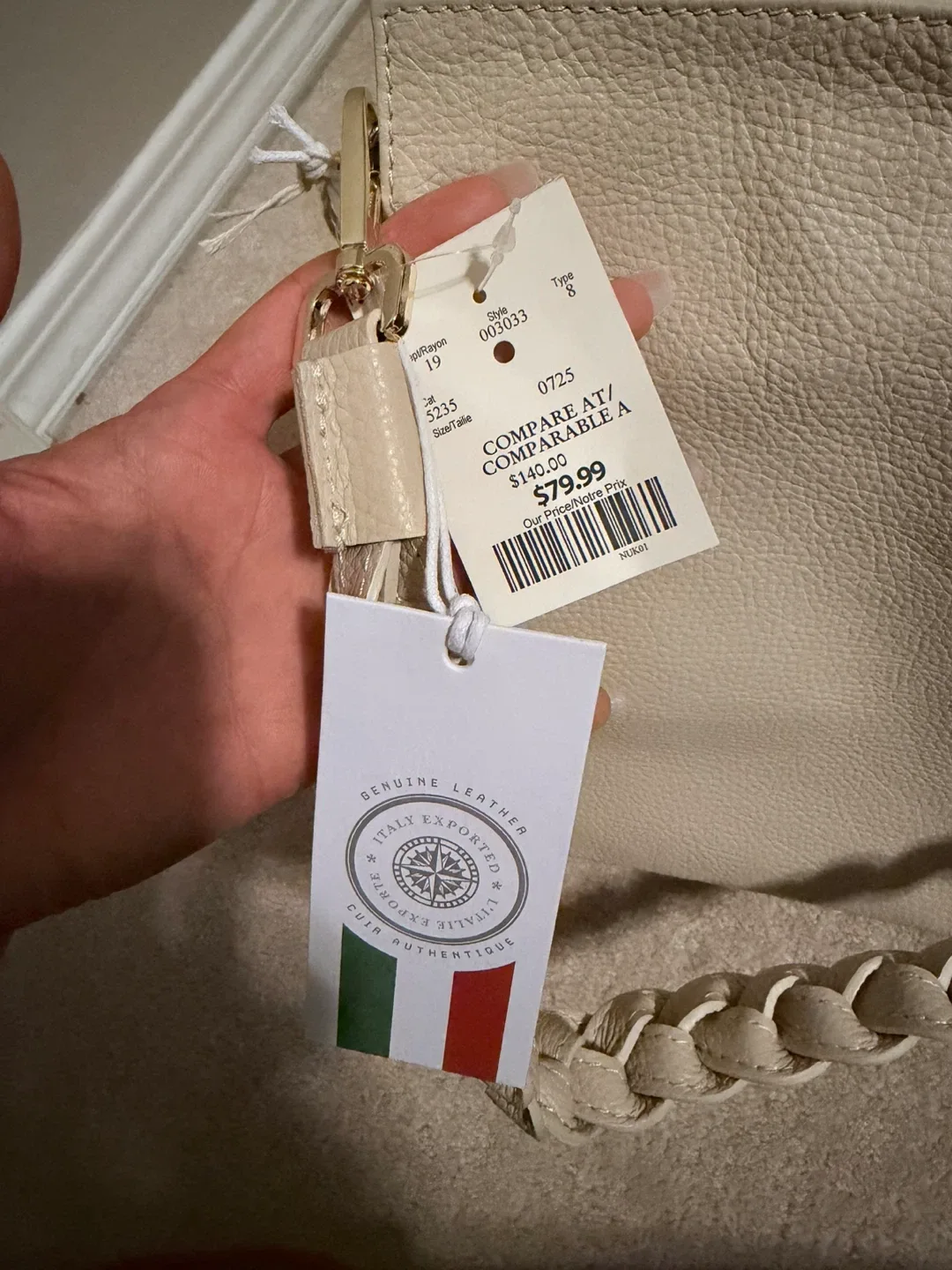 Andy & Friends Italian Leather Crossbody Bag - Beige image indicator(3)