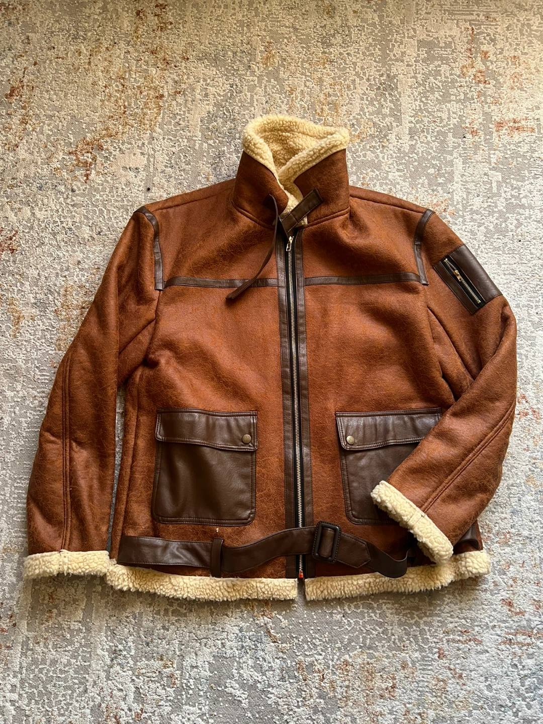 Men's Shearling Military Aviator Faux Leather Bespoke Jacket