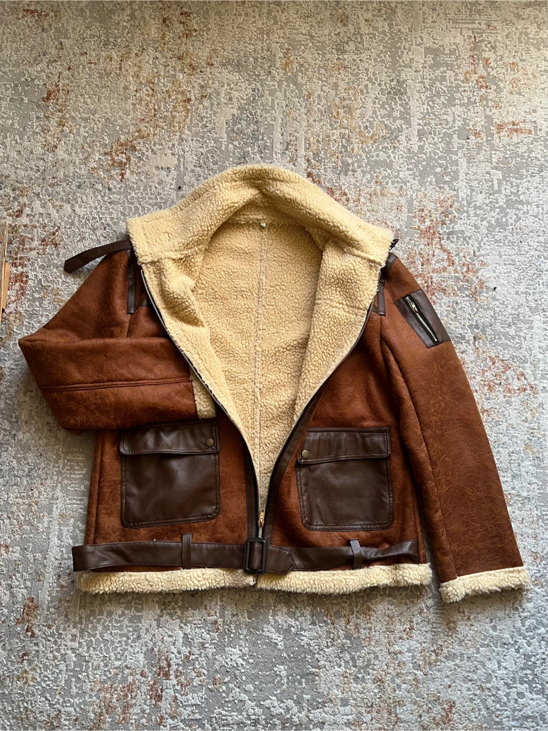Men's Shearling Military Aviator Faux Leather Bespoke Jacket - photo 4